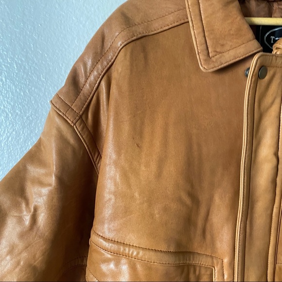 Vintage Brown Cognac Leather Bomber Pockets Jacket - Picture 4 of 12